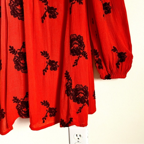 Free People Austin Emma Embroidered Mini Swing Dress In Blood Orange Size XS EUC - Picture 11 of 12